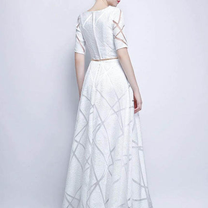 Women's Slim And Elegant Banquet Host Dress White For Events back view slim tailored white gown for weddings galas corporate banquets