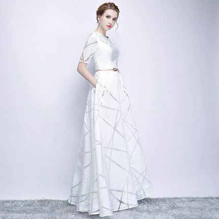 Women's Slim And Elegant Banquet Host Dress White For Events - slim tailored white banquet host gown for weddings galas corporate dinners