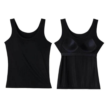 Womens Slim-fit Camisole Under Shirt black slim-fit camisole with built-in bra, seamless cotton-polyester tank top for layering