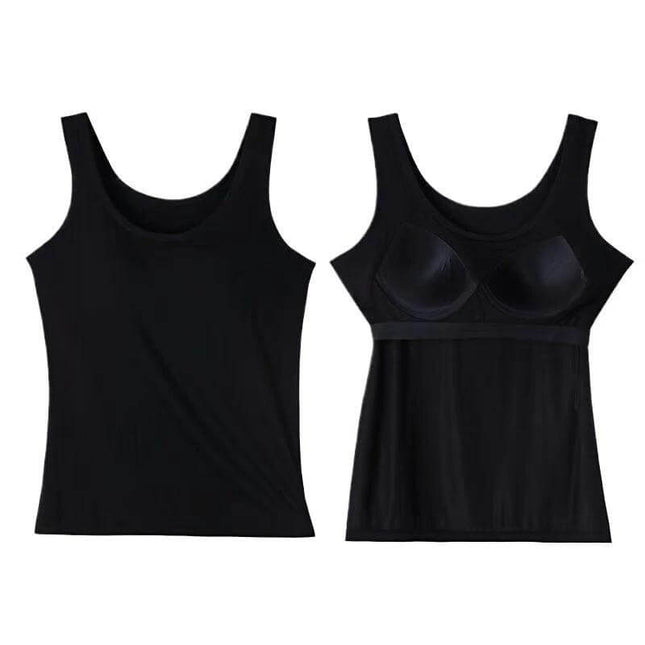 Womens Slim-fit Camisole Under Shirt black slim-fit camisole with built-in bra, seamless cotton-polyester tank top for layering