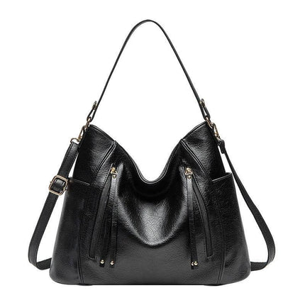 Women's PU Handbag For Daily Use Structured Everyday Carry - black structured PU shoulder bag with detachable pouch and zipper pockets