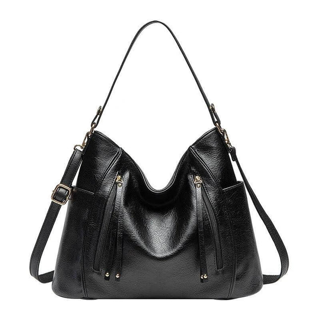 Women's PU Handbag For Daily Use Structured Everyday Carry - black structured PU shoulder bag with detachable pouch and zipper pockets