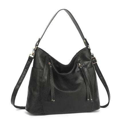 Women's PU Handbag For Daily Use Structured Everyday Carry in black with detachable pouch, polyester lining, sewn detailing, structured horizontal square silhouette