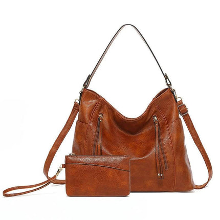 Women's PU Handbag For Daily Use Structured Everyday Carry brown PU handbag with detachable pouch, structured horizontal square silhouette for daily essentials