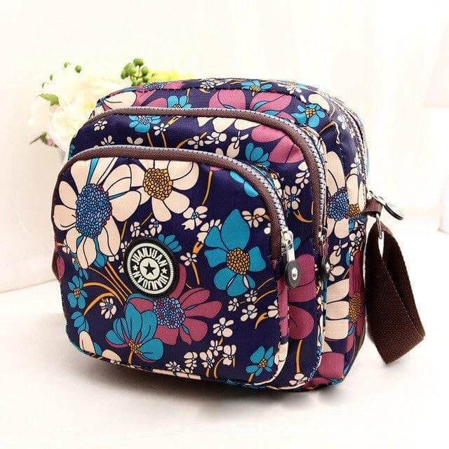 Women's Waterproof Nylon Shoulder Bag For Everyday Use - compact floral nylon shoulder bag with zipper pockets and polyester lining