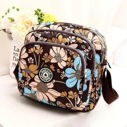 Women's Waterproof Nylon Shoulder Bag For Everyday Use with casual floral design, zipper closure, compact crossbody storage