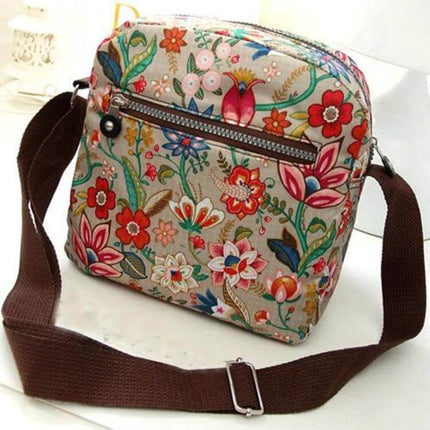 Women's Waterproof Nylon Shoulder Bag For Everyday Use with casual floral print, zipper pocket, polyester lining, compact crossbody design