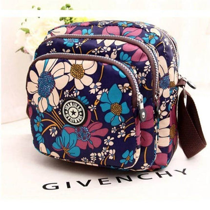 Women's Waterproof Nylon Shoulder Bag For Everyday Use - compact floral nylon shoulder bag with zipper pockets and polyester lining