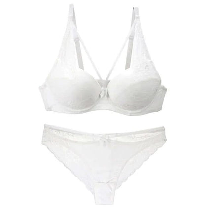 Women's Lace Bra Panty Set For Everyday Comfort And Easy Wear - white lace 3/4 cup bra with matching panty, lightweight nylon lining for daily wear