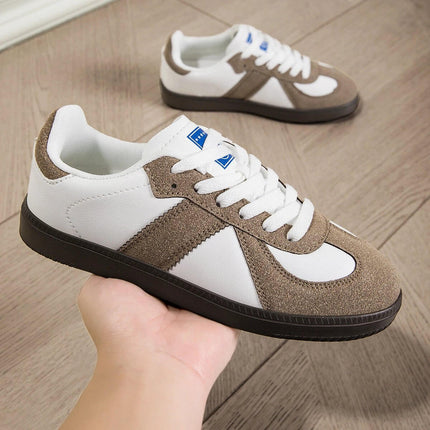 Women's White Lace-Up Casual Sneakers With Leopard Accent Low-Top shown in white microfiber leather with tan suede panels, mesh lining and bonded rubber/MD/TPU outsole
