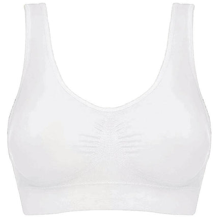 Women's Yoga Vest Seamless Bra Sizes S To 3XL Everyday Comfort - white seamless nylon vest bra with double straps, lightweight base layer for yoga and pilates