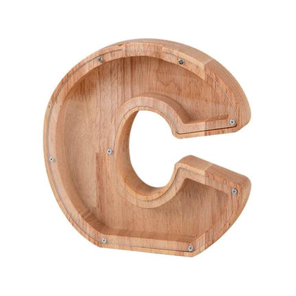 Wooden Alphabet Piggy Bank For Saving Coins With Acrylic Panel - rubber wood letter C coin bank with clear front