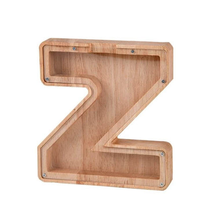 Wooden Alphabet Piggy Bank For Saving Coins With Acrylic Panel - rubber wood Z-shaped coin bank with clear front for visible savings