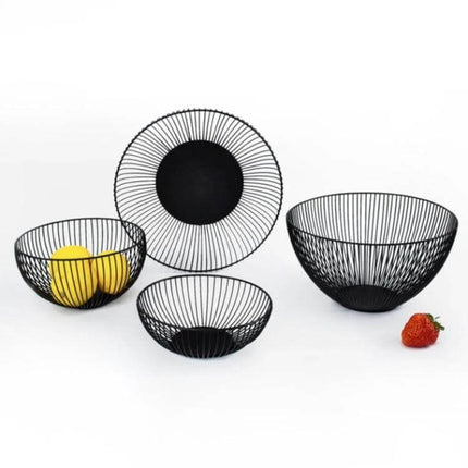 Wrought Iron Fruit Basket For Snack Storage On Desk - black hollow wrought iron desk fruit bowl holding apples and lemons, compact 28x15.5x7.5 cm