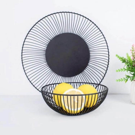 Wrought Iron Fruit Basket For Snack Storage On Desk - compact wrought iron desk fruit bowl holding lemons, open hollow frame design