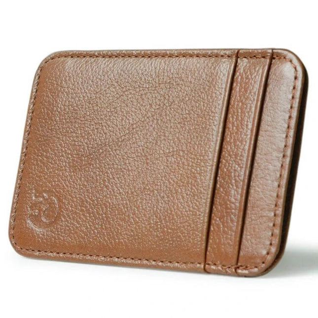 Xiao Yuan Xiang Cowhide Leather Five Card Pocket Sleeve slim brown cowhide leather card holder with two front slots and central pocket