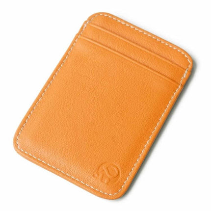 Xiao Yuan Xiang Cowhide Leather Five Card Pocket Sleeve slim orange cowhide card holder with two front slots and central pocket
