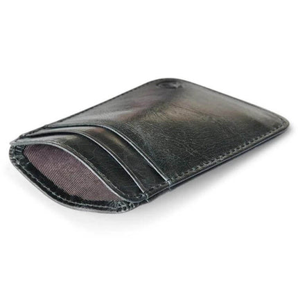 Xiao Yuan Xiang Cowhide Leather Five Card Pocket Sleeve slim black cowhide card holder with two slots each side and central bill pocket