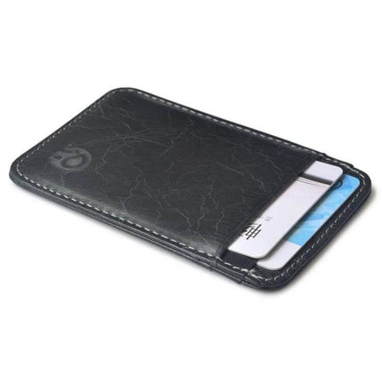 Xiao Yuan Xiang Cowhide Leather Five Card Pocket Sleeve slim black cowhide card holder with cards partially visible