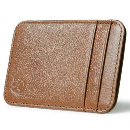 Xiao Yuan Xiang Cowhide Leather Five Card Pocket Sleeve slim brown cowhide leather card holder with two side slots and central pocket