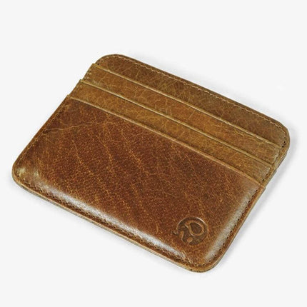 Xiao Yuan Xiang Cowhide Leather Card Sleeve Wallet 10.7x8.7cm slim oil-wax brown card holder with six slots and middle cash pocket