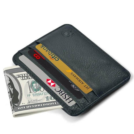 Xiao Yuan Xiang Cowhide Leather Card Sleeve Wallet 10.7x8.7cm slim black card sleeve holding 6 cards and folded cash