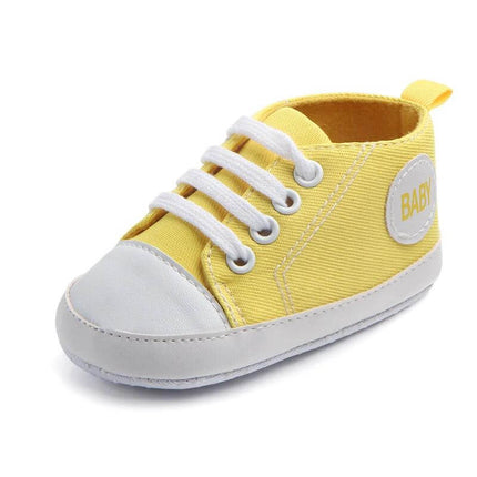 Canvas Baby First Walker Soft Sole Sneakers For Toddlers - yellow cotton canvas baby shoe with anti-slip soft sole, breathable first-step sneaker