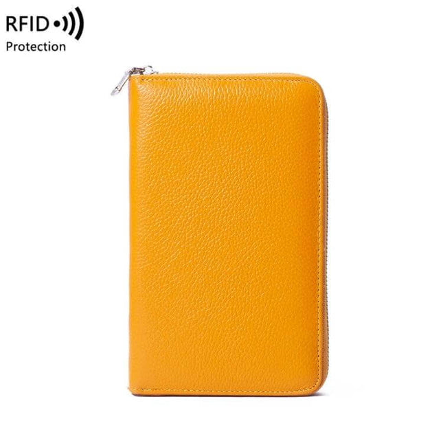 Leather Belly Passport Bag With RFID Wallet For Travel - yellow textured genuine leather passport wallet with zipper, RFID protection