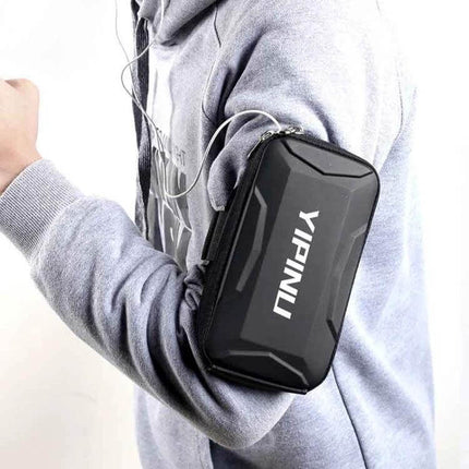 YIPINU Arm Phone Bag For Outdoor Sports 18x10cm Everyday Carry shown worn on arm during running, waterproof slim sleeve for hands-free activity