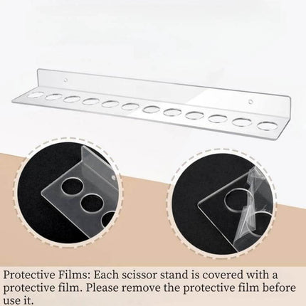 YX162 Acrylic Scissors Wall Mount Bracket 12 Hole Organizer clear acrylic 12-slot wall mount with screws for workshop classroom kitchen