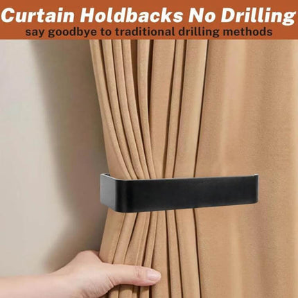 YX170 Acrylic Punch-Free Curtain Buckle, Self-Adhesive for Easy Setup shown securing beige curtain without drilling