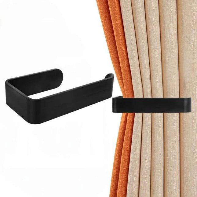 YX170 Acrylic Punch-Free Curtain Buckle, Self-Adhesive for Easy Setup black acrylic no-drill curtain holder on beige and orange curtains