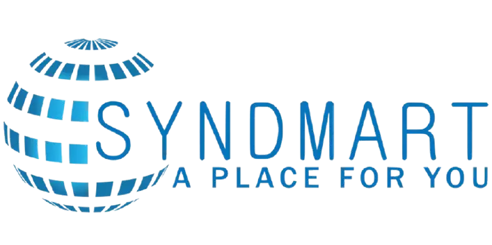 Logo of Syndmart featuring a stylized globe and the company name in blue letters.