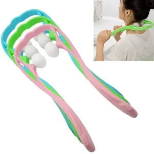 Colorful handheld massage tool with three massage balls for neck and shoulder relief.