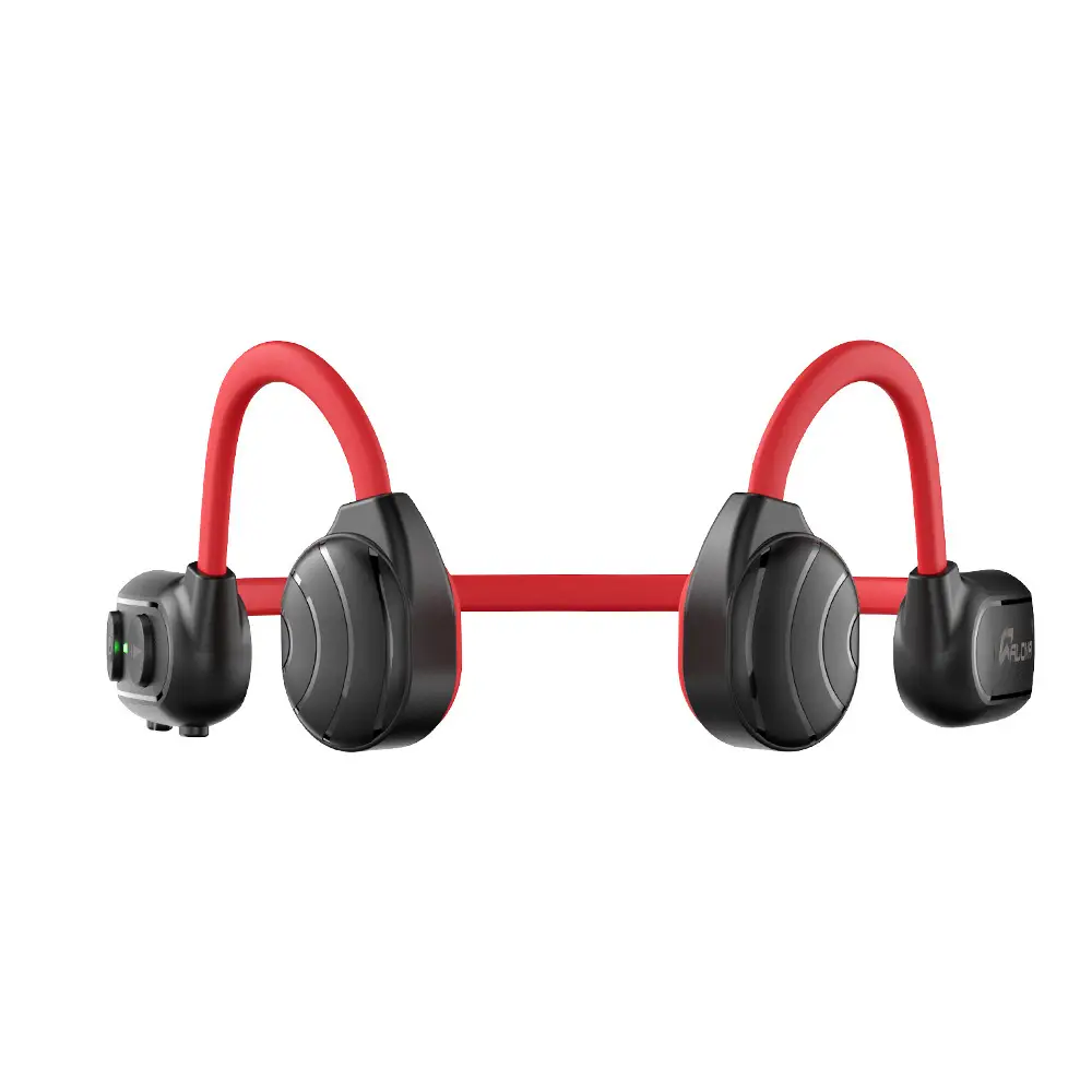 Ultimate Comfort Bone Conduction Bluetooth Headset - Wireless Audio Innovation 5 Wireless Headphones With A Red Band And Black Ear Cups Designed For Comfortable Listening.
