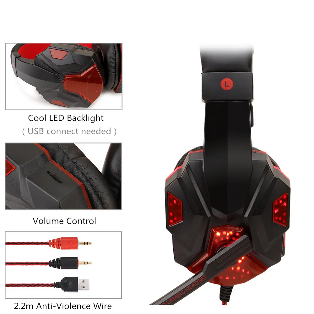 Immersive Sound with Soyto SY830MV Wired Gaming Headphones 3 Black And Red Gaming Headset With Led Backlight And Volume Control Features.
