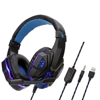 Immersive Sound with Soyto SY830MV Wired Gaming Headphones 2 Black And Blue Wired Gaming Headset With Led Lights And Detachable Microphone, Designed For Immersive Audio Experience.