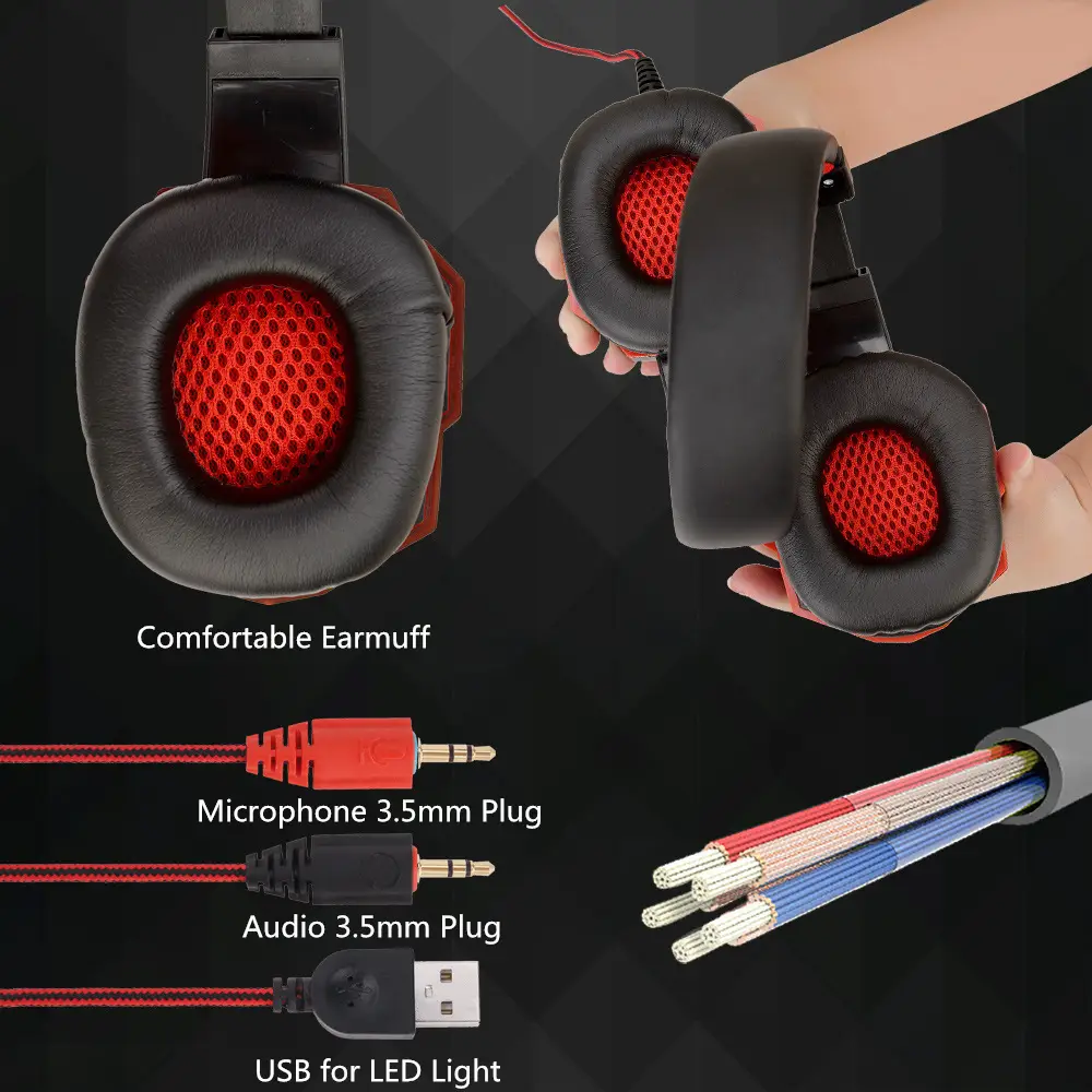 Immersive Sound with Soyto SY830MV Wired Gaming Headphones 8 Over-Ear Headphones With Comfortable Ear Cushions, Microphone, And Audio Connections, Including Usb For Led Light.