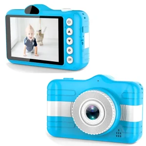 Blue Digital Camera Designed For Children With A Display Screen And Simple Controls.