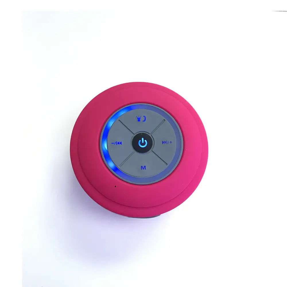 Portable Waterproof Bluetooth Speaker: Ultimate On-the-Go Sound Companion 2 Round Pink Bluetooth Speaker With Control Buttons And Blue Led Light Indicators.