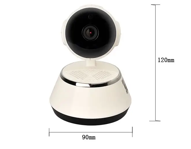 720P Wireless IP Camera - Home Security with Micro SD Slot 3 A White Security Camera With A Round Lens And A Base Featuring A Speaker Grill.