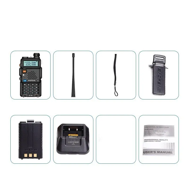 Baofeng Walkie-Talkie: Ultimate Companion for Your Self-Drive Ventures 2 Baofeng Uv-5R Two-Way Radio With Accessories Including Antenna, Battery, Charger, And User Manual.