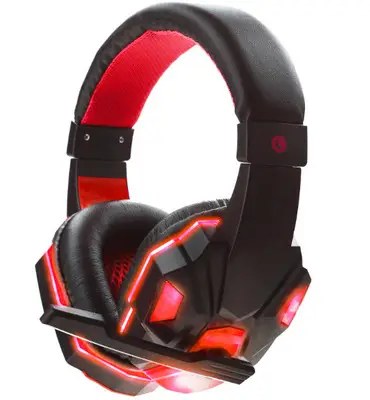 Immersive Sound with Soyto SY830MV Wired Gaming Headphones 1 Black And Red Gaming Headset With Led Lights And A Microphone Attached For Audio Communication.