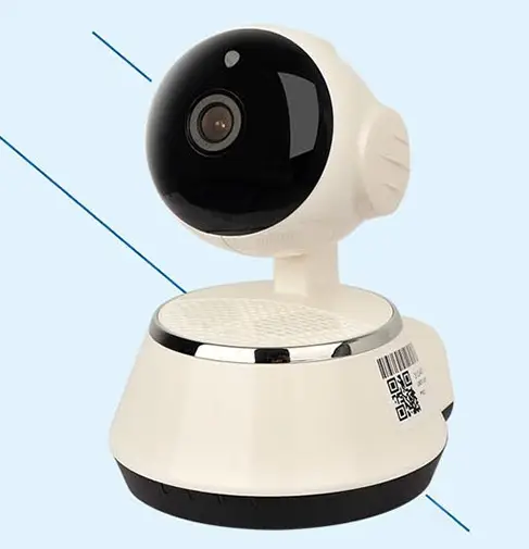 720P Wireless IP Camera - Home Security with Micro SD Slot 1 A White Security Camera With A Round Lens And A Rotating Base, Designed For Monitoring Purposes.