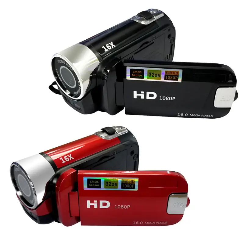 16MP HD Digital Camera - Perfect Gift for Photography Lovers 7 Two Hd 1080P Camcorders In Black And Red With 16X Zoom And 32Gb Storage.