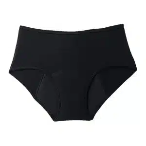 Black high-waisted underwear with a smooth finish and elastic waistband for comfort.