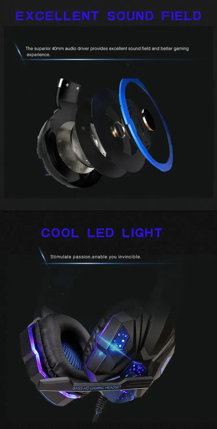 Immersive Sound with Soyto SY830MV Wired Gaming Headphones 16 Gaming Headset With A 40Mm Audio Driver, Featuring Led Lights And A Unique Design For Enhanced Sound Experience.