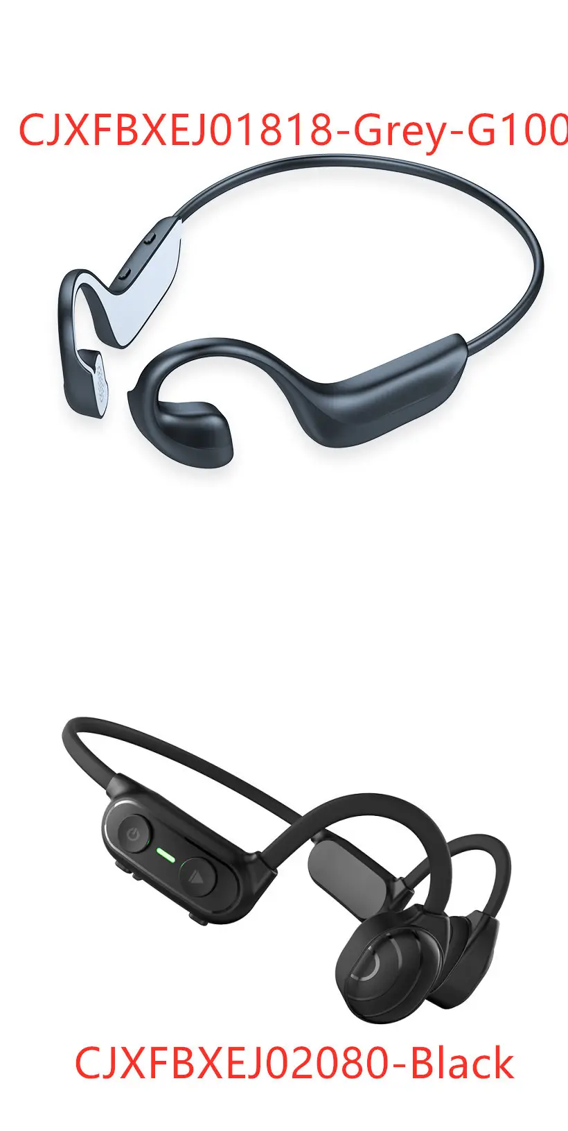 Ultimate Comfort Bone Conduction Bluetooth Headset - Wireless Audio Innovation 6 Wireless Bone Conduction Headphones In Grey And Black Designs With Control Buttons And A Flexible Band.