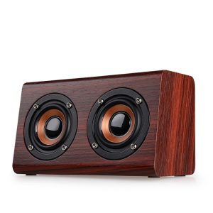 W7 Bluetooth 4.2 Wooden Double Horn Speaker - Red & Light Yellow