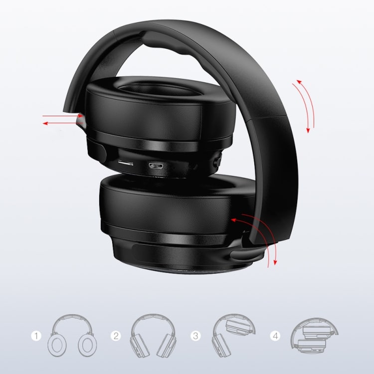 Awei A780BL Foldable Bluetooth 5.0 Headphones with Aux - Premium Sound Quality 6 Black Wireless Headphones With A Folding Design, Showcasing Adjustable Ear Cups And A Sleek Headband.